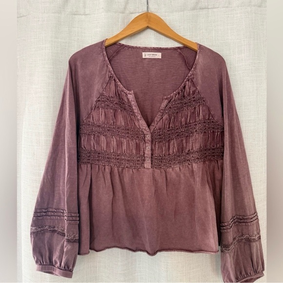 Lucky Brand Tops - Lucky Brand Mauve Purple pink button up vintage wash Peasant Tunic L top blouse